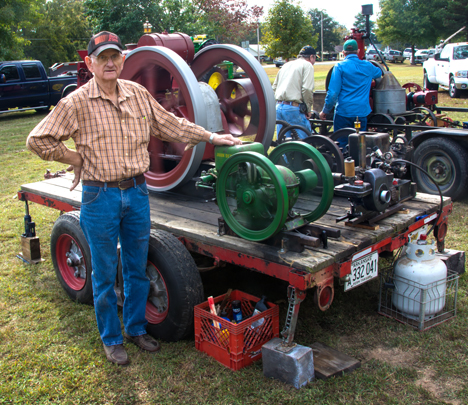 Carl Blackwell with restored gasoline engines